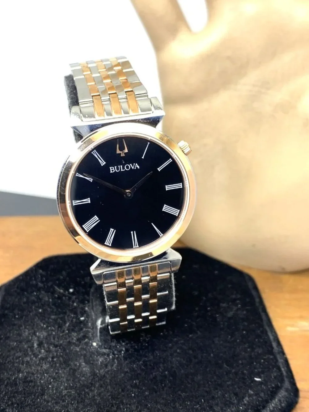 Bulova Women's Watch 98L265 Regatta Quartz Black Dial Rose Gold Silver Steel
